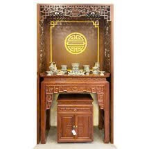 Bàn thờ triện sen 1m07 gỗ sồi nga BTĐ798